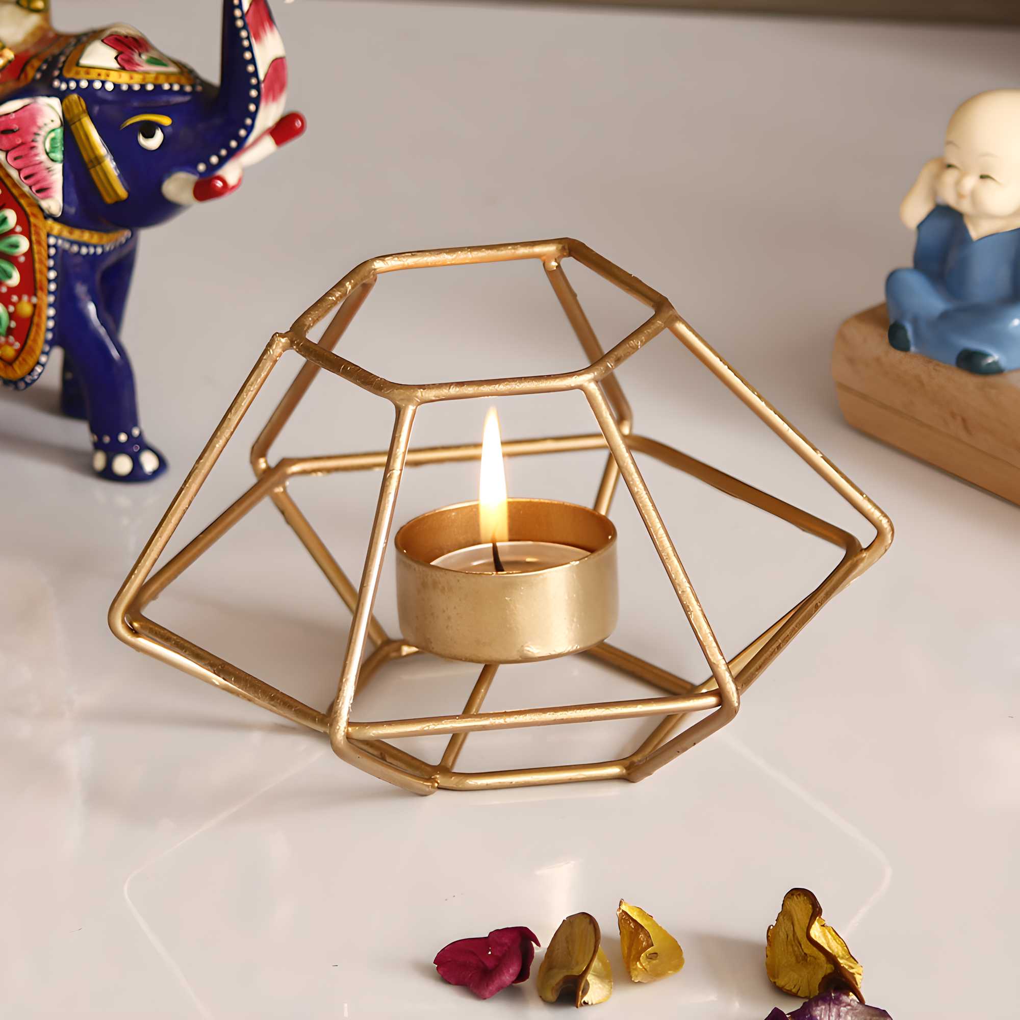 eCraftIndia Handcrafted Metal Diya Tea Light Candle Holder for Home Décor