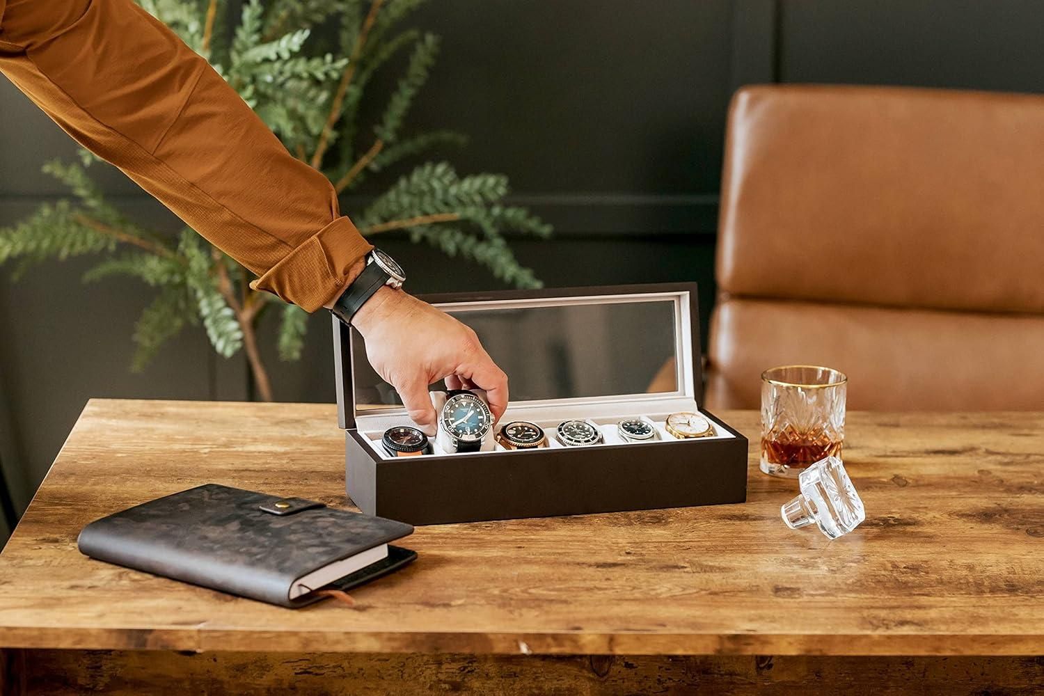 Premium Wood Watch Box Organiser with Glass Display Case