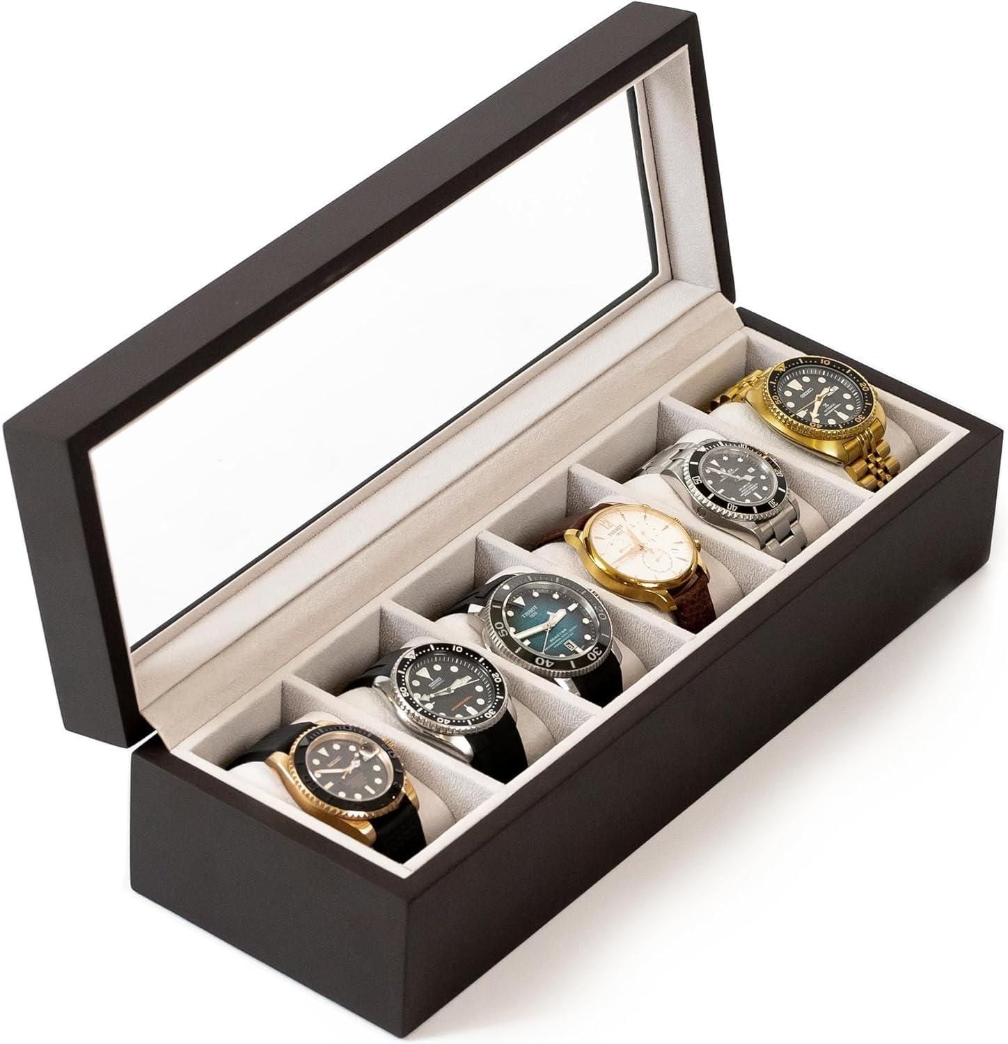 Premium Wood Watch Box Organiser with Glass Display Case